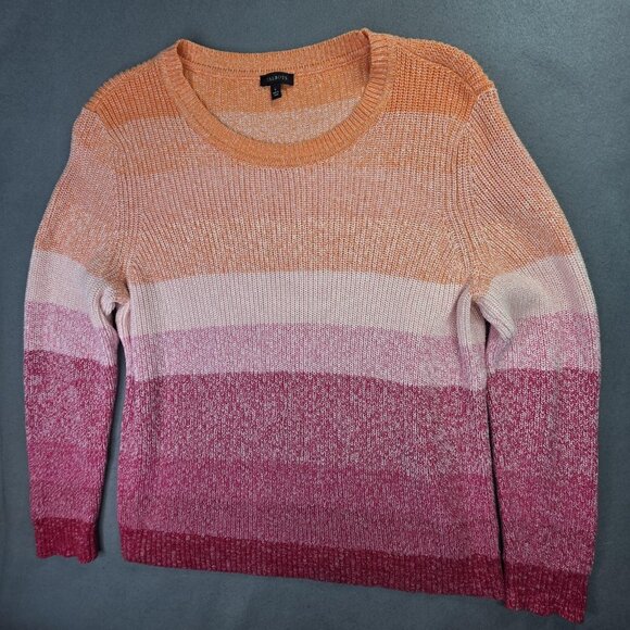 Talbots Sweater Womens Large Pink Orange Ombre Stripe Knit Pima Cotton Colorful - Picture 10 of 10